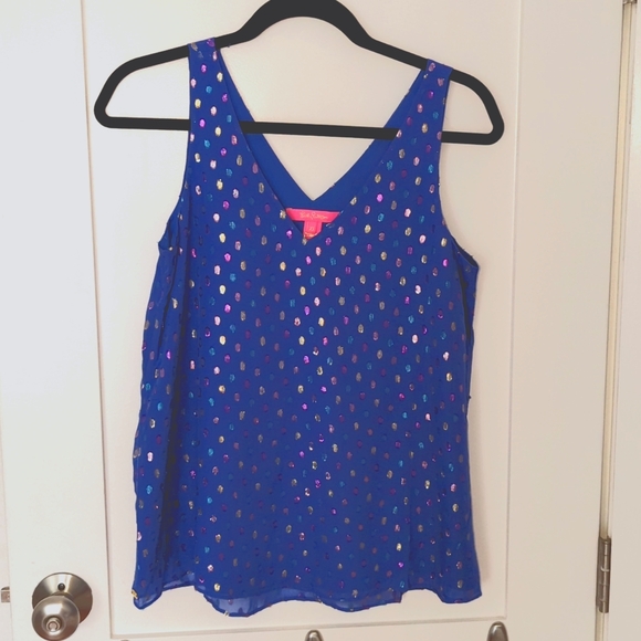 Lilly Pulitzer Florin Silk top in Morroccan Clip Dot Metallic XS - Picture 2 of 7